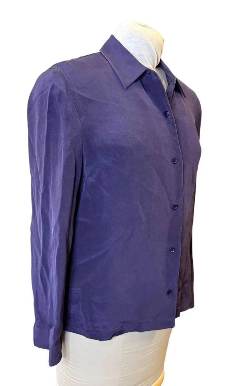 Talbots Pure Silk Blouse Deep Purple Button Front Sz. 8 Old Money Career